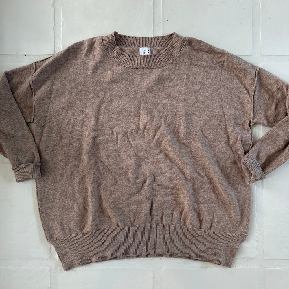 Peyton Jensen Womens Medium Taupe Brown Oversized Crewneck Knit Sweater
